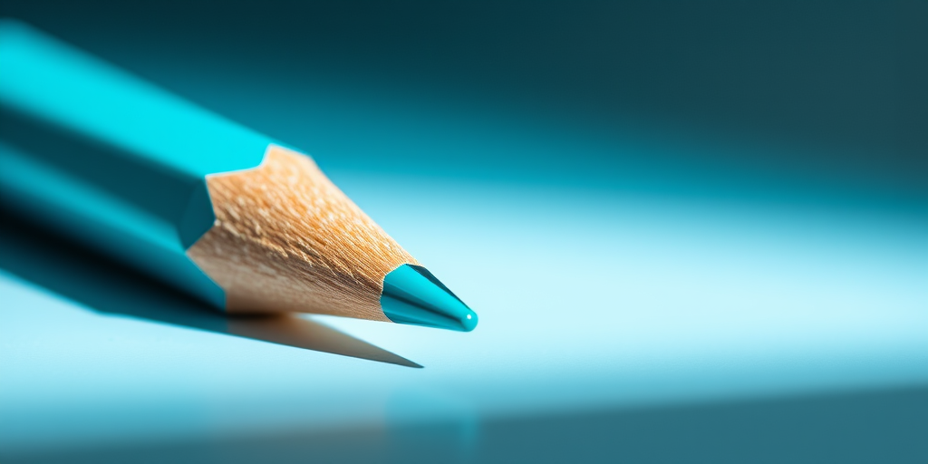 create a highly detailed vector image of a turquoise pencil with a sharp point resting on a surface, captured with a DSLR camera at f/2.8 aperture and ISO 100, using a 50mm lens from a slight overhead angle with soft, diffused lighting to enhance colors and shadows
