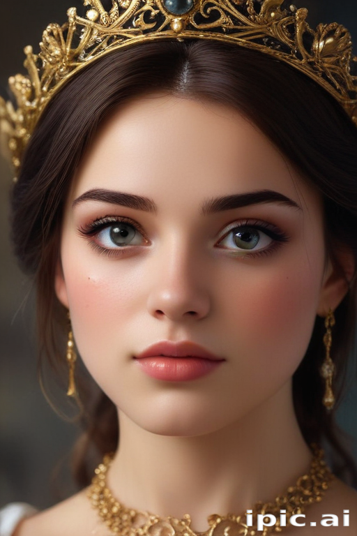 Regal Portrait of a Young Woman Adorned with a Golden Crown