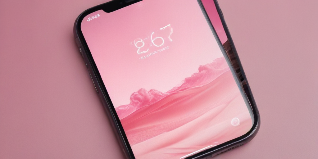 Stylish Pink Smartphone Displaying Time Against a Soft Pink Background