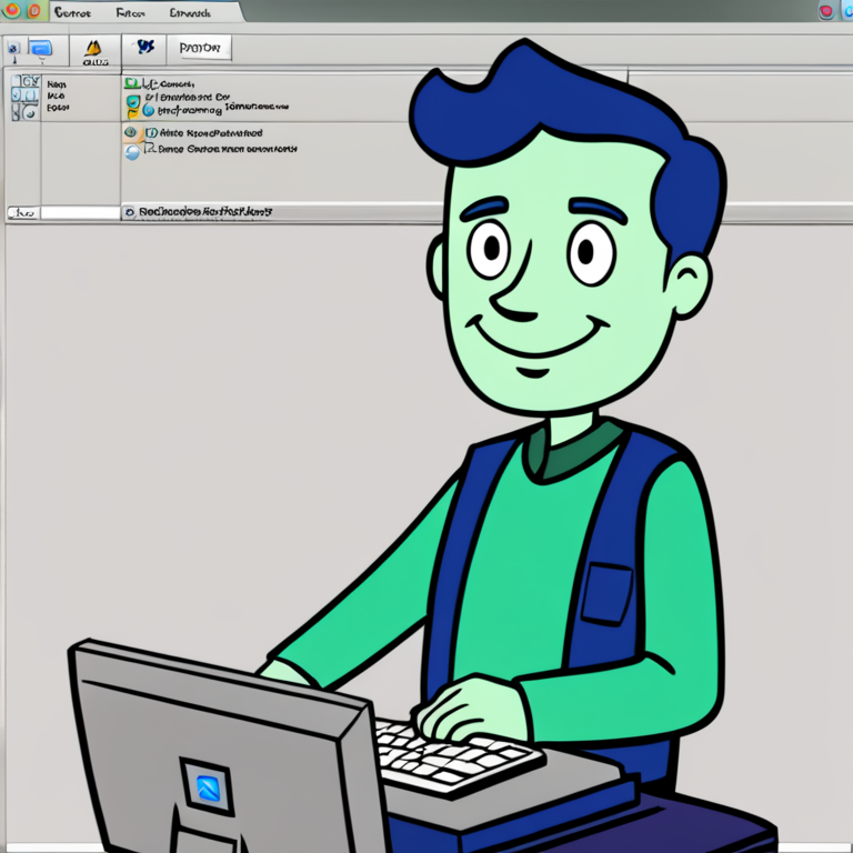 A blue-green CARTOON CRM for a desktop computer