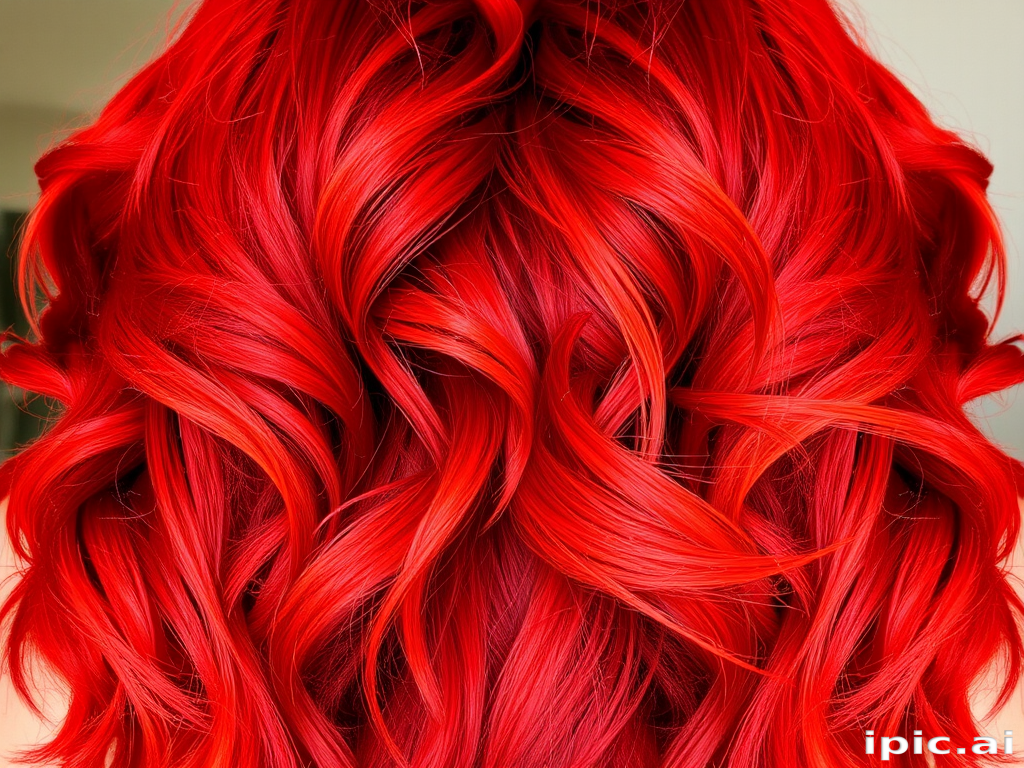 Fiery red tresses with "Phoenix Rising" design showcase voluminous layers and wispy ends, radiating passion and intensity