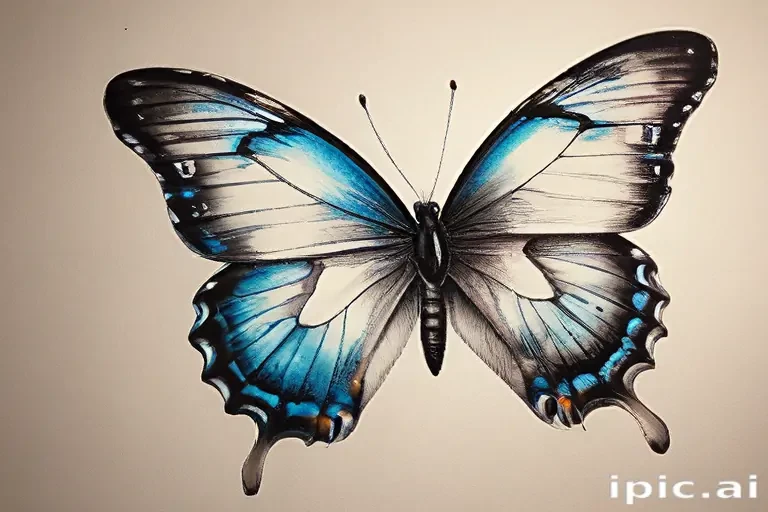 Vibrant Blue Butterfly with Intricate Details Against a Light Background