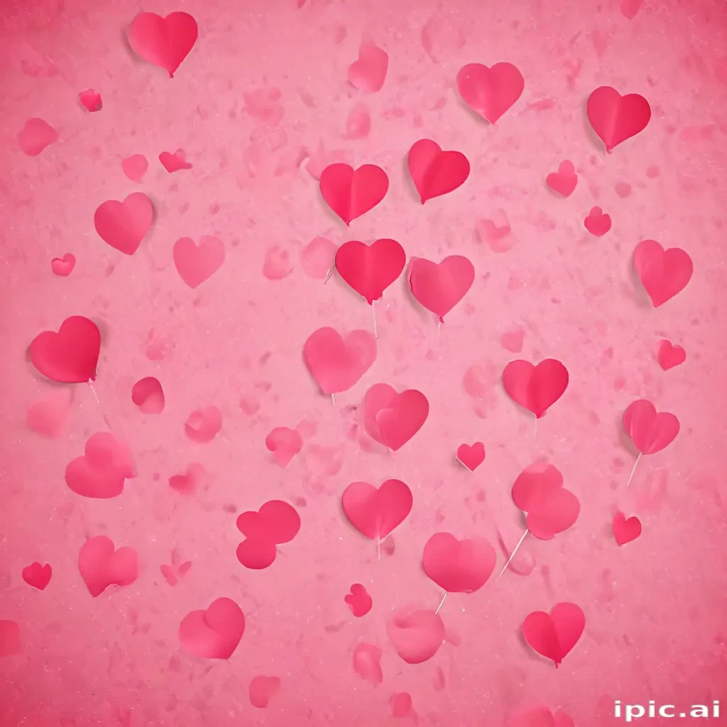 Colorful Paper Hearts Floating Against a Soft Pink Background for Love