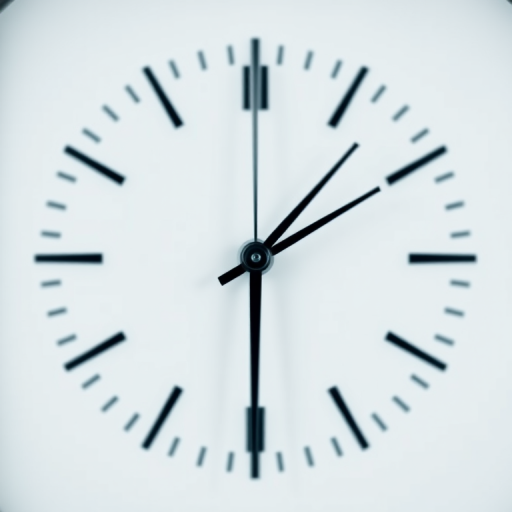 Create a high-resolution vector image of a minimalistic clock face with stylized hour and minute hands, using a DSLR camera with a 50mm lens, aperture set to f/2.8, ISO 100, and a shallow depth of field to focus sharply on the clock while blurring the background.