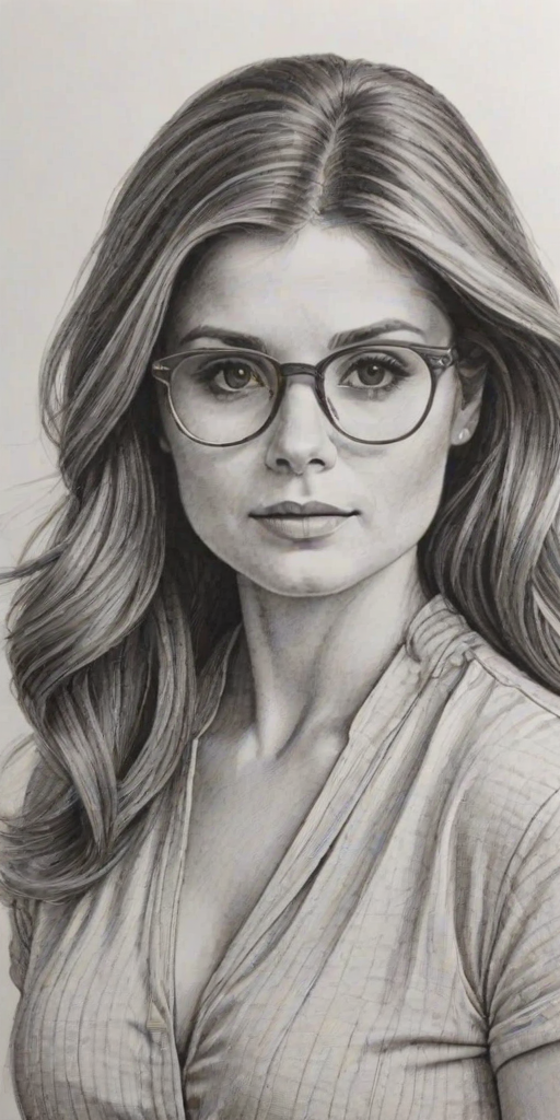 Sublime Joanna Garcia Swisher, pencil sketch, portrait of Wonderful woman 1979s in glasses, hair style beatnik, outline, clear lines, fine lines, 8k