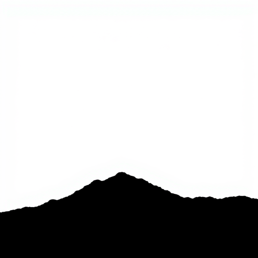 Create a high-resolution image of a minimalistic black silhouette of a mountain range against a white background, using a DSLR camera with a 50mm lens, aperture set to f/1.8, ISO 100, and a shutter speed of 1/250s to capture sharp details and smooth gradients.