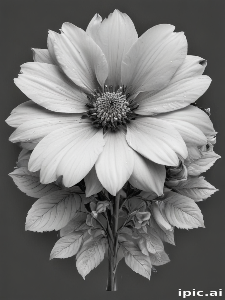 Stunning Black and White Close-Up of a Large Flower in Bloom