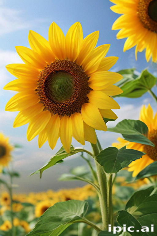 Vibrant Sunflower Blooming Under a Clear Blue Sky in a Field