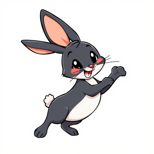 vector illustration, cute black rabbit, dynamic pose, isolated on white background