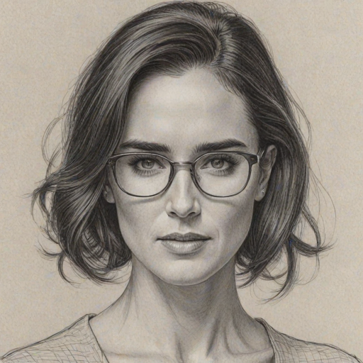 Ravishing Jennifer Connelly, pencil sketch, portrait of Dazzling woman 1960s in glasses, hair style beatnik, outline, clear lines, fine lines, 8k