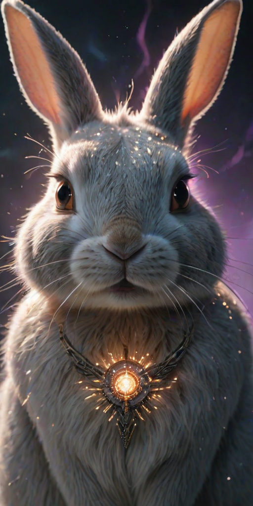 auralora,the image features a rabbit. She has a determined expression on her face and is surrounded by a halo of electric sparks with intricate,cold glow