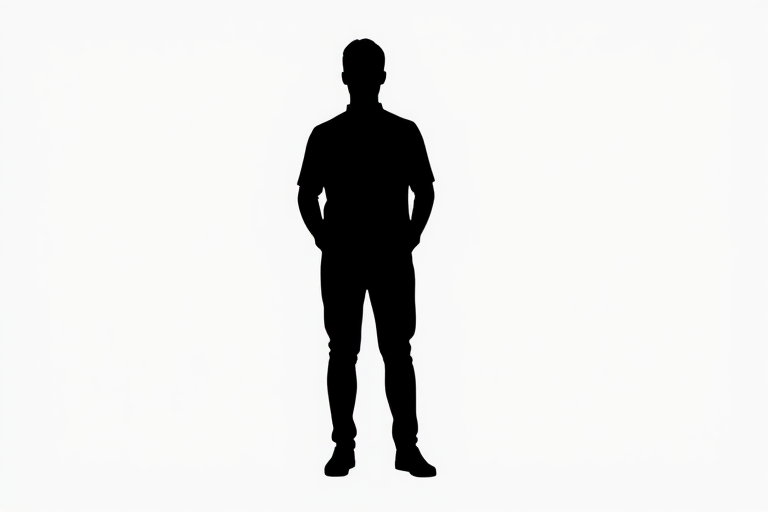 create a simplified silhouette of a standing person, using a solid black color on a plain background