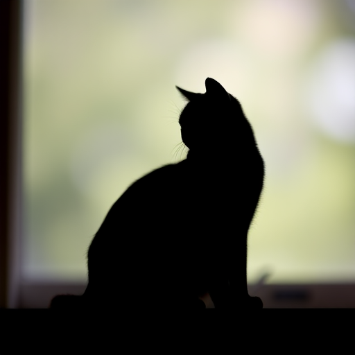 Generate a high-resolution image of a minimalist black silhouette design featuring a cat, shot with a DSLR camera at f/2.8 aperture, 50mm lens, ISO 100, in natural light with a shallow depth of field.