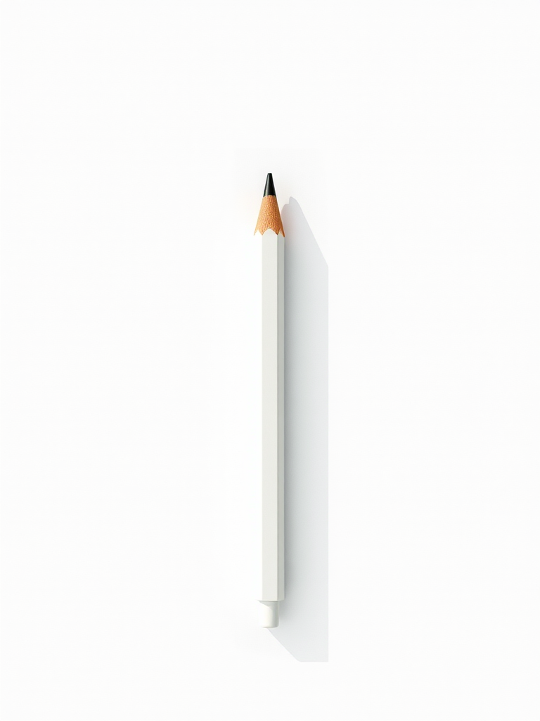 Create a high-resolution digital illustration of a white pencil on a clean, minimalist background, using a 50mm lens, aperture of f/2.8, ISO 100, in natural lighting, with a focus on sharp details and smooth shading for enhanced realism.