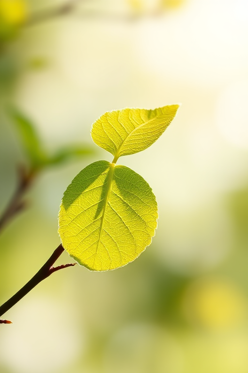 Create a high-quality digital illustration of a single elegant leaf branch with detailed texture, capturing natural light, using a macro lens at f/2.8, ISO 100, 1/200s, shot in soft focus with a semi-transparent background.