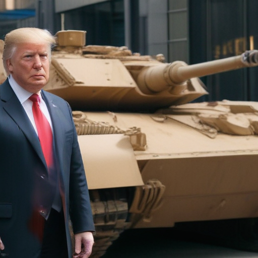 donald trump in front of a tank in new york