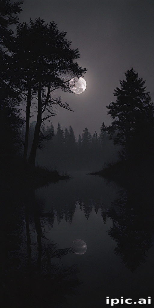 Serene Nightscape Featuring a Full Moon Reflecting on Calm Waters