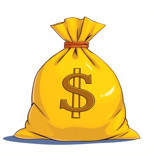 Create a detailed illustration of a large yellow money bag with a dollar sign, using a high-resolution digital camera, ISO 100, aperture f/8, focal length 35mm, taken from a slightly elevated angle with a vibrant color palette to enhance clarity and visual impact.