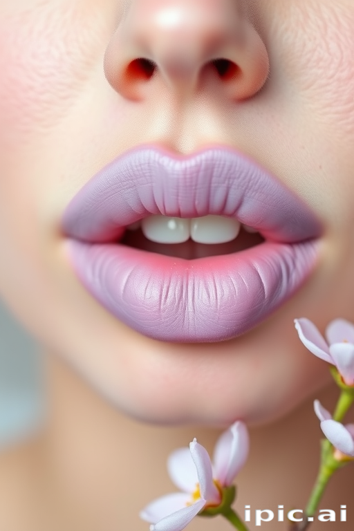 Playful pastel lavender lips exude whimsical charm, featuring a soft matte finish and delicate lilac hues that evoke springtime freshness