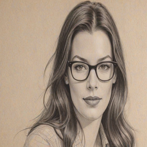 Delightful Liv Tyler, pencil sketch, portrait of Graceful woman 1976s in glasses, hair style beatnik, outline, clear lines, fine lines, 8k