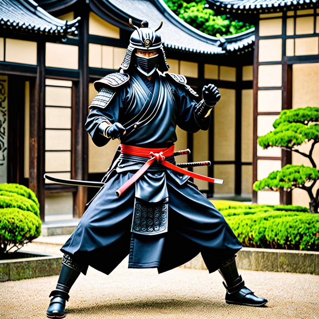 Free Ai Image Generator - High Quality and 100% Unique Images -  — a dark  samurai doing a T Pose in front of a musuem