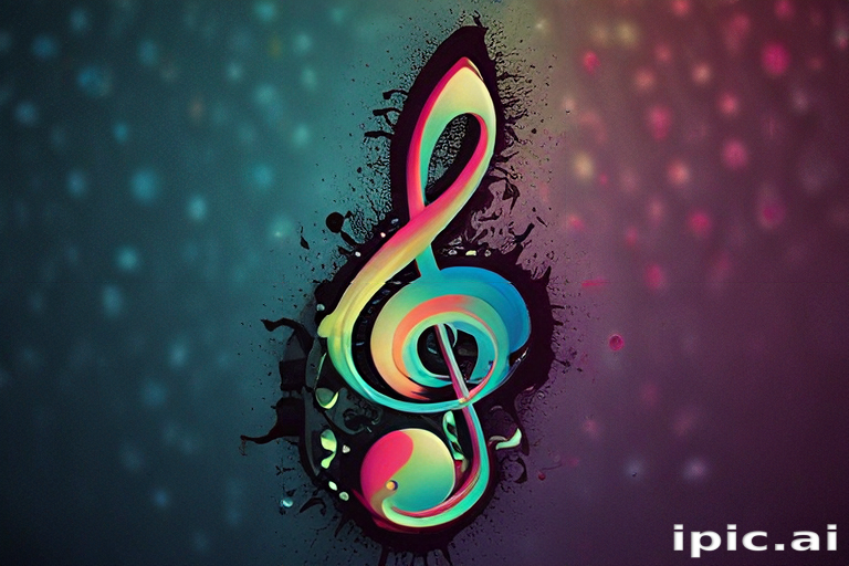 Vibrant and Colorful Musical Note Surrounded by Abstract Artistic Elements