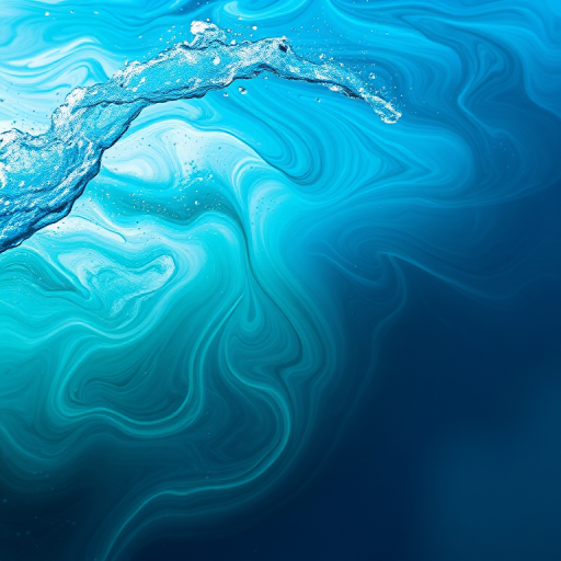 Create a vibrant abstract image with swirling waves in shades of blue and green, using a wide angle lens at f/8, ISO 100, 1/60 sec exposure, captured in high resolution on a DSLR camera.
