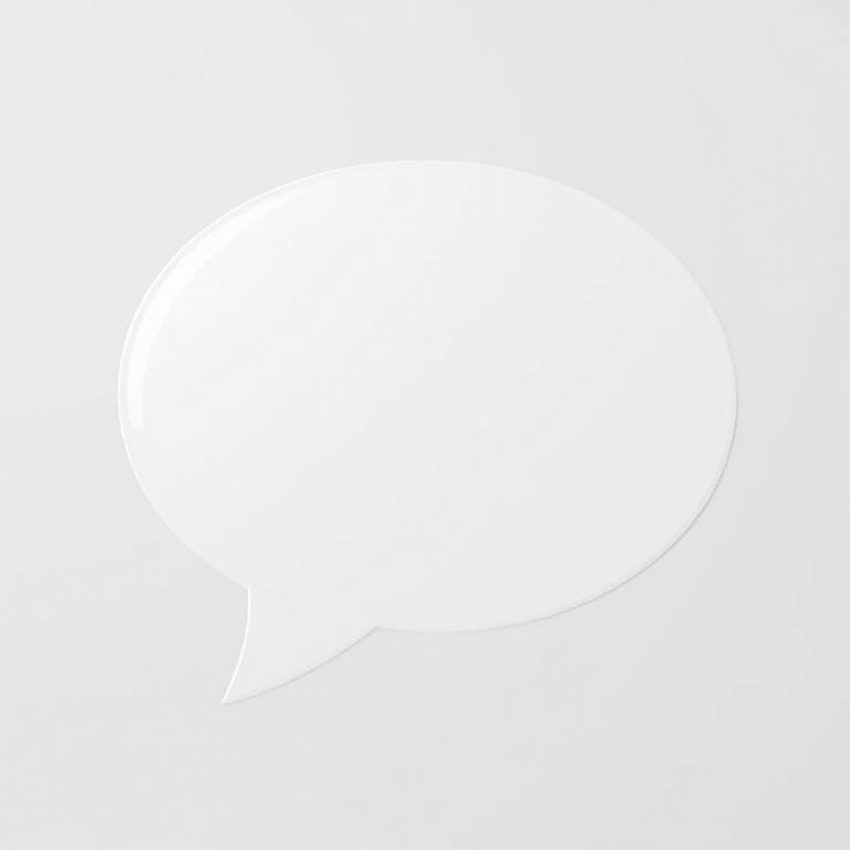 Generate a high-resolution illustration of a blank speech bubble against a transparent background, using a Canon EOS R5 camera with an 85mm f/1.2 lens, aperture set to f/2.8, ISO 100, and a soft studio lighting setup for even illumination.