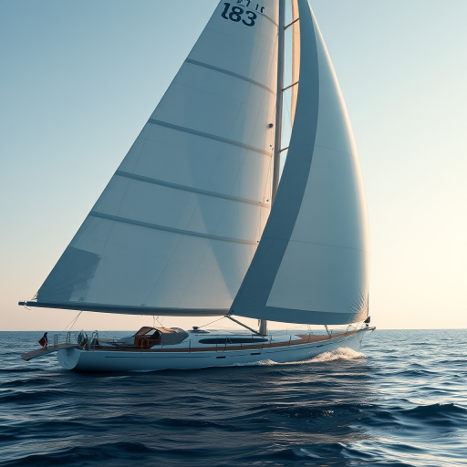 sailboat with a white sail in a calm sea, high-resolution, shot with a Canon EOS R5, aperture f/8, shutter speed 1/200s, ISO 100, natural lighting, wide-angle view