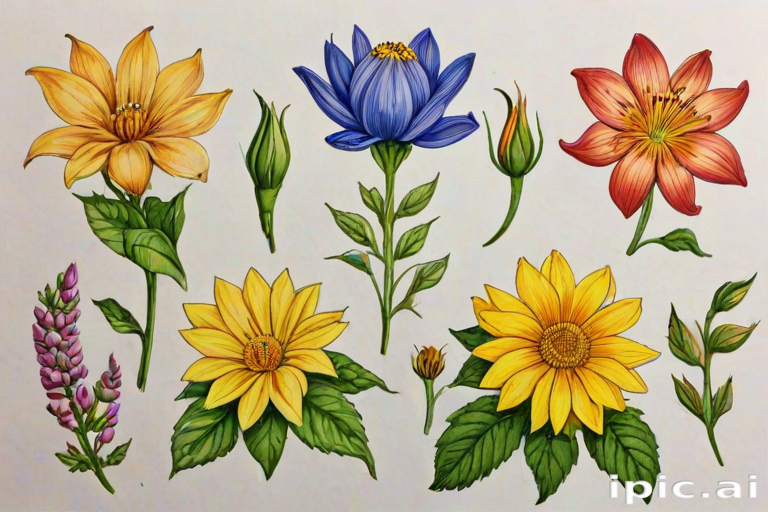 colored drawings of flowers