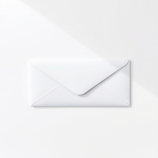 Create a clean, high-resolution image of an envelope with a light gradient background, top-down view, using a DSLR camera, 50mm lens, f/2.8 aperture, ISO 100, and natural lighting.