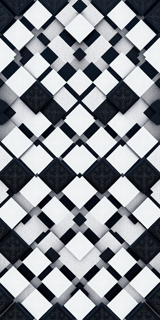 Create a high-resolution image of a black and white diamond pattern arranged in a grid format, using a DSLR camera with an aperture of f/8, ISO 200, 24mm focal length, and a top-down view with soft diffused lighting for even illumination.