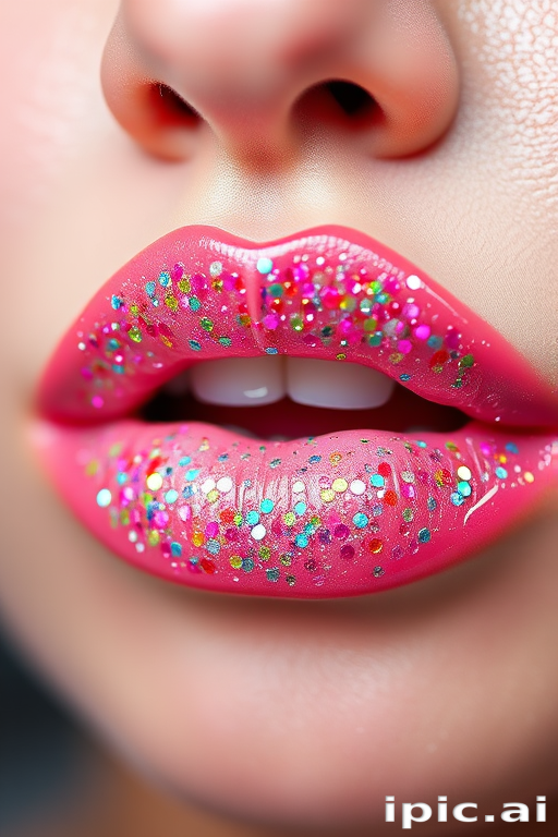 Glitter-infused clear lip gloss named "Diamond Dew," packed with multi-colored sparkles for a dazzling, jewel-like effect