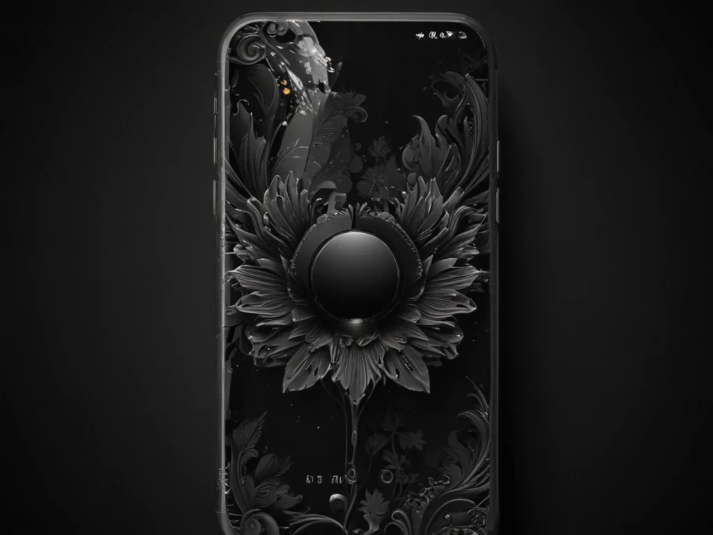 Artistic Black Floral Design with Central Circular Element on ...