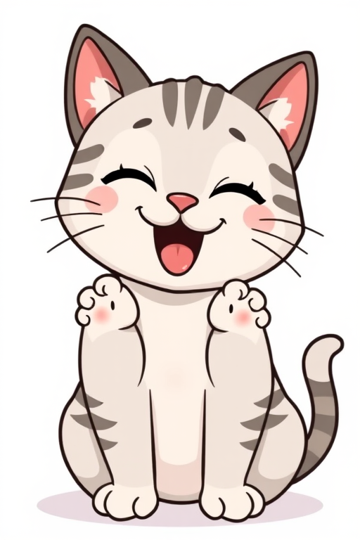 Cute cartoon cat with a happy expression hands on cheeks tongue out simple lines white background