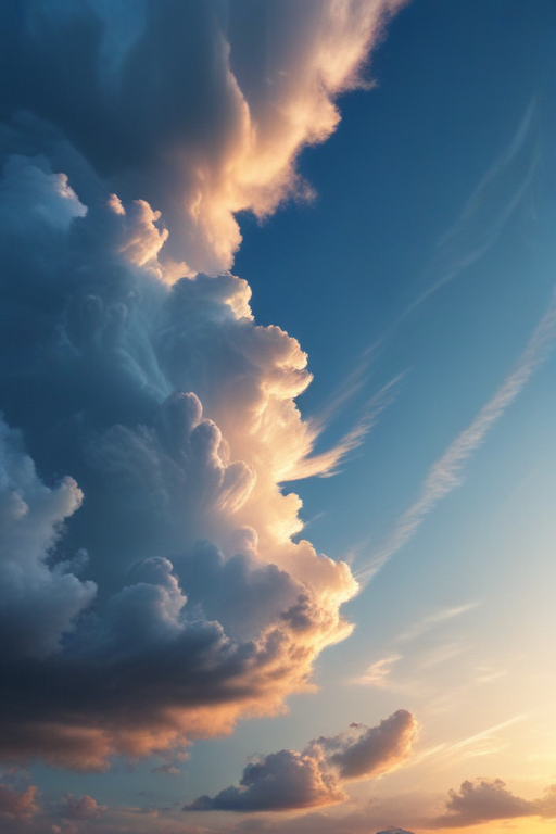 Majestic Clouds Illuminated by the Golden Light of Sunset Sky