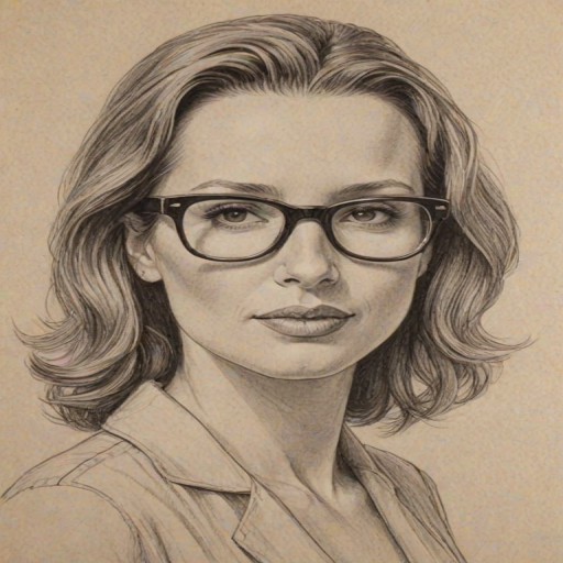 Stunning Shawnee Smith, pencil sketch, portrait of Beauteous woman 1945s in glasses, hair style beatnik, outline, clear lines, fine lines, 8k