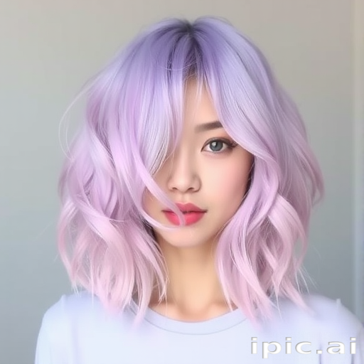 Pastel lavender bob with soft pink undertones, Whisper's hair embodies delicate femininity, featuring gentle waves and wispy bangs that frame the face in a dreamy, romantic manner
