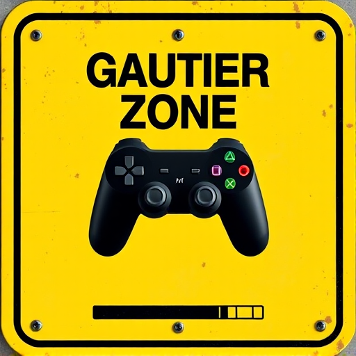 Create an image of a caution sign with a vibrant yellow background, featuring a black game controller in the center and the text "GAMER ZONE" above it, include a loading bar at the bottom, captured with a DSLR camera at f/8 aperture, ISO 200, 50mm lens, top-down view, natural lighting for clarity and saturation.