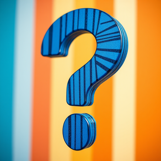 Create a high-resolution illustration of a large blue question mark filled with textured stripes, focus on clear and vibrant color contrast, using a DSLR camera with a 50mm lens, aperture set to f/2.8, ISO 100, and a shallow depth of field to emphasize the question mark against a blurred background.