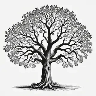 oak tree clipart black and white