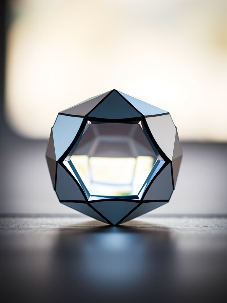 Generate an image with a clear view of a geometric shape, captured with a DSLR camera, using a 50mm lens at f/1.8, ISO 100, 1/200 sec exposure, in natural light, focused on the object with a soft blurred background for depth.