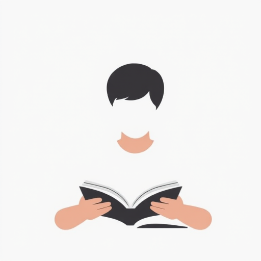 Create a minimalist icon of a person reading a book, using a flat design style, shot with a 50mm lens at f/2.8, ISO 100, and in a well-lit environment for enhanced clarity and contrast.