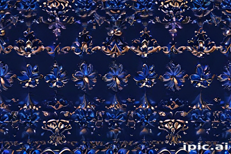 Intricate Blue and Gold Floral Pattern with Elegant Swirls and Details