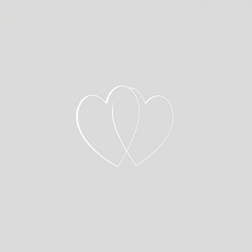 Create an illustration of two overlapping hearts in a minimalist style, using a soft grey color, with a high-resolution image quality, shot from a straight-on view, using a DSLR camera at f/2.8 aperture and 50mm lens, vibrant lighting.