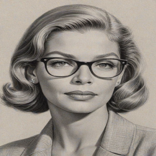 Beautiful Lauren Bacall, pencil sketch, portrait of beautiful woman 60s in glasses, hair style beatnik, outline, clear lines, fine lines, 8k