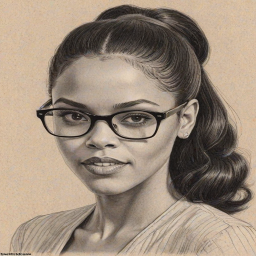 Appealing Bianca Lawson, pencil sketch, portrait of Delightful woman 1946s in glasses, hair style beatnik, outline, clear lines, fine lines, 8k