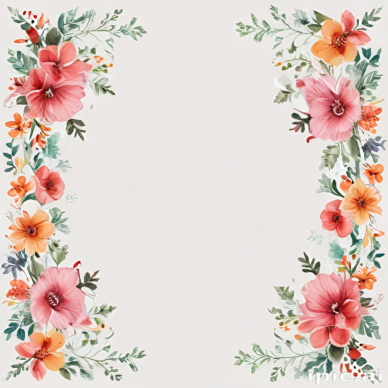 Elegant Floral Border Design Featuring Vibrant Blooms and Lush Greenery