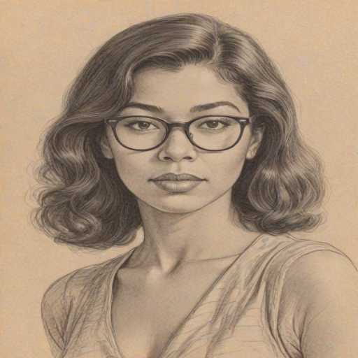 Bewitching Irene Cara, pencil sketch, portrait of Captivating woman 1935s in glasses, hair style beatnik, outline, clear lines, fine lines, 8k