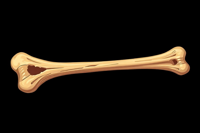Illustration of a long bone displayed vertically on a black background, high-resolution, DSLR camera, 50mm lens, f/2.8 aperture, ISO 100, soft lighting, shallow depth of field.